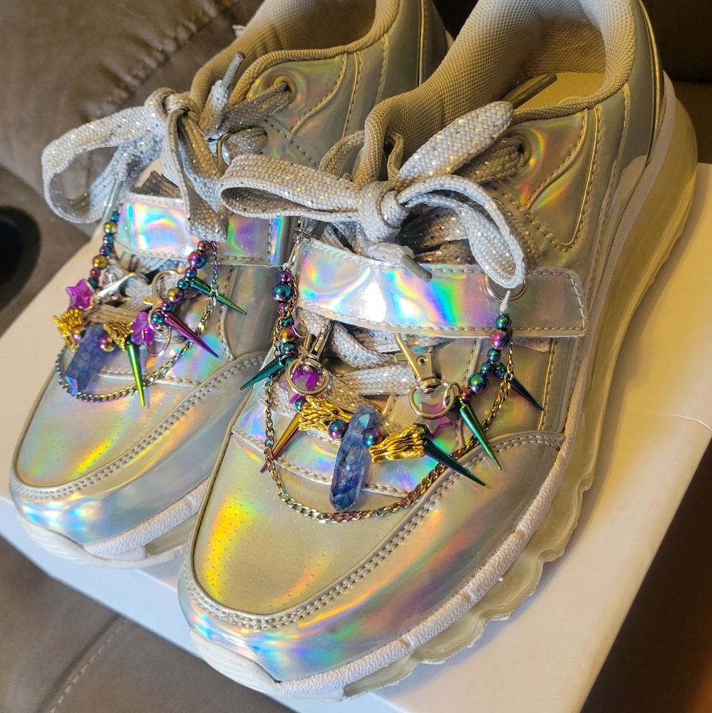 YRU dolls kill aire silver platform sneakers Ooak Dragon Shoe Chain Charm 8 New